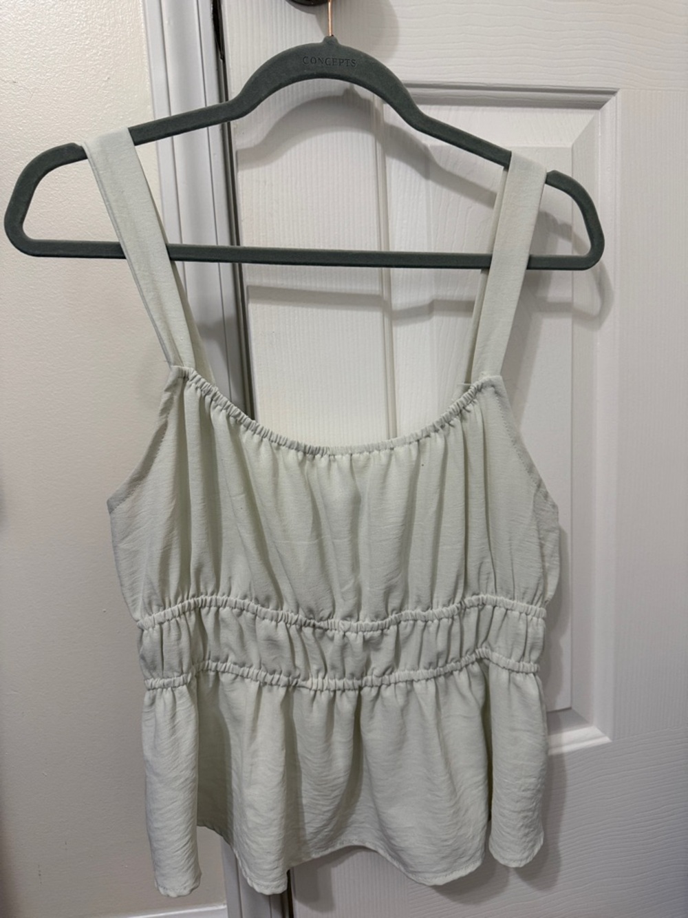 Light Sage Gathered Peplum Tank Top